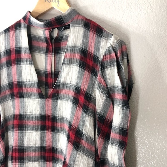 Zara Oversized Keyhole Plaid Top - Picture 2 of 9